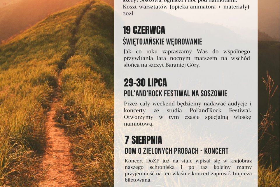 Plakat letnich wydarzeń na Soszowie